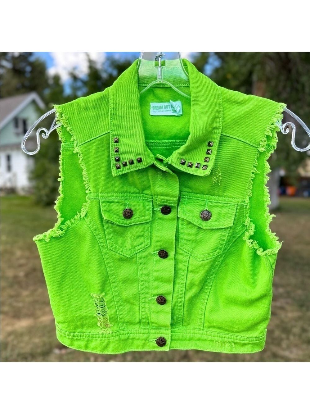 Dream Out Loud Distressed Vest Girl’s Medium Lime Green 100% Cotton Casual Vest - Picture 7 of 16
